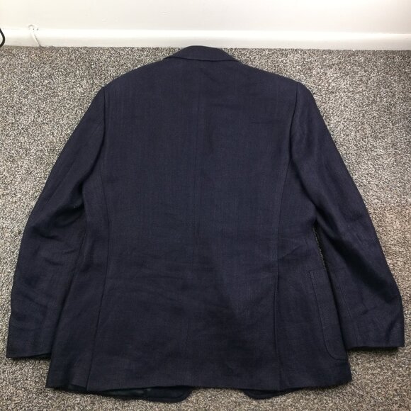 Polo Ralph Lauren Corneliani Blazer Sport Coat Flax Linen Blue Herringbone 44R - Picture 9 of 13